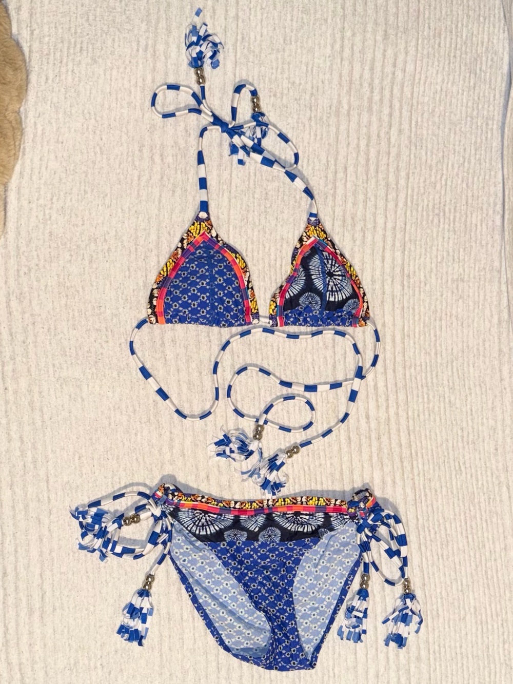 Blue Patterned Triangle Bikini Set - Brand:
